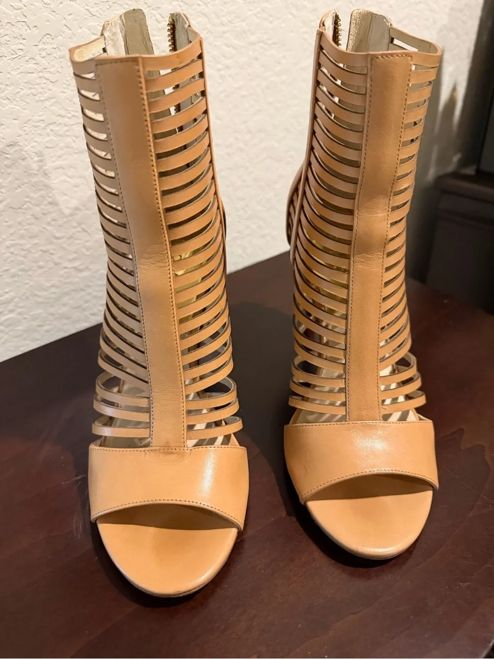 Michael Kors Tan Strappy Cage High-Heel Sandals